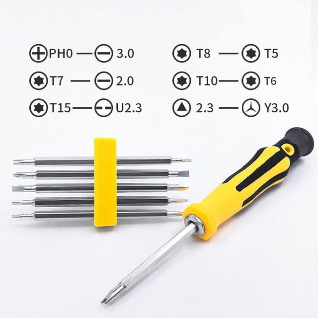Binchi Outdoor Product 13-in-1 Multifunktions-Präzisionswerkzeug Schraubendreher-Set mit Kreuzschlitz- und Schlitzbits in Grau und Gelb - Bild 1