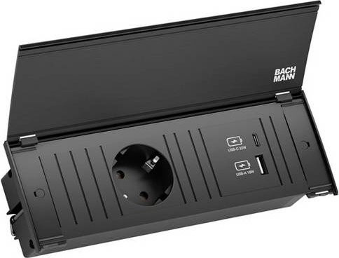 Bachmann Einbau-Steckdosenleiste in Schwarz mit USB-A und USB-C Anschlüssen - Bild 1