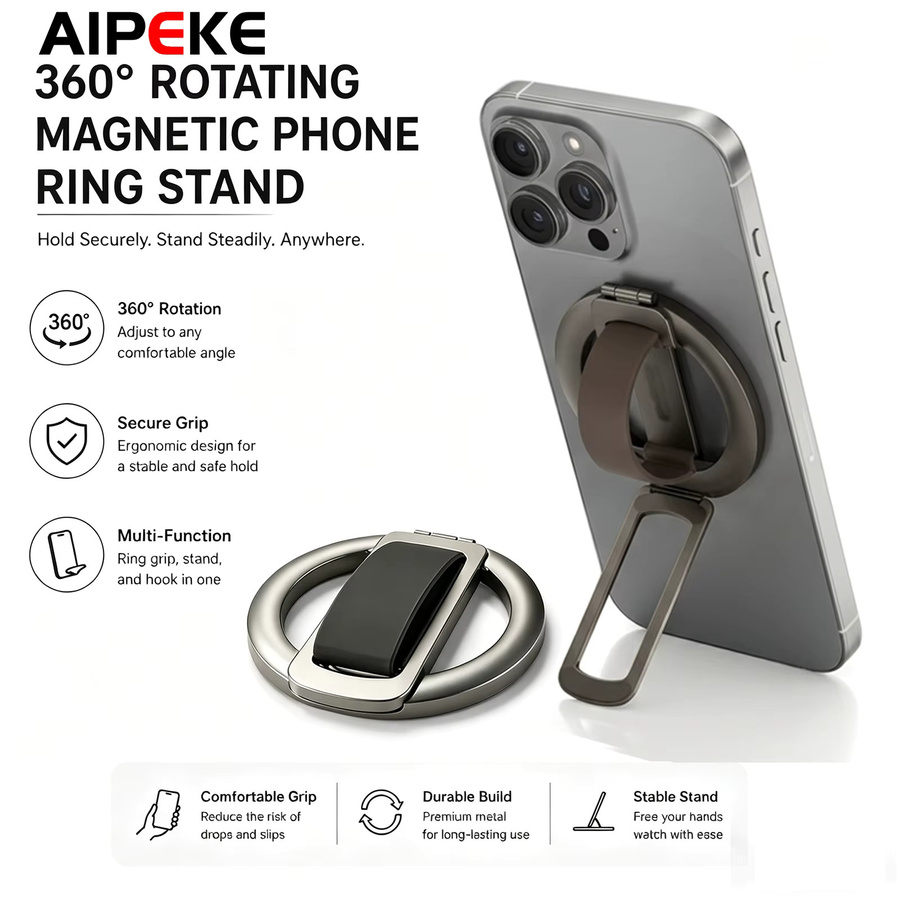 Magnetischer faltbarer Handyhalter aus Silikon in Orange mit 360 Grad Drehfunktion für MagSafe iPhone und Samsung - Bild 2