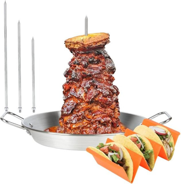 FEB.WIND Vertikaler Rotisserie-Spießständer aus Edelstahl in Silber für Hühnerfleisch und Kebabs - Bild 1