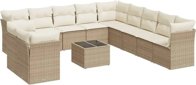 vidaXL 12-teilige Garten-Sofagarnitur aus Poly-Rattan mit Kissen in Beige - Bild 1