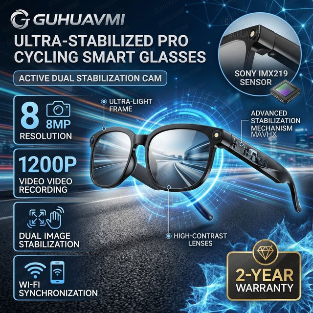 GUHUAVMI Smart-Brille mit 1080P-Kamera, Bluetooth 5.4, KI-Sprachsteuerung und Mikrofon, Schwarz - Bild 1