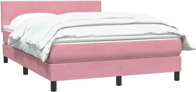 vidaXL Boxspringbett mit Matratze in Rosa aus Samt, Hybridbett mit Taschenfederkern, B/T: 144 x 220 cm - Bild 1