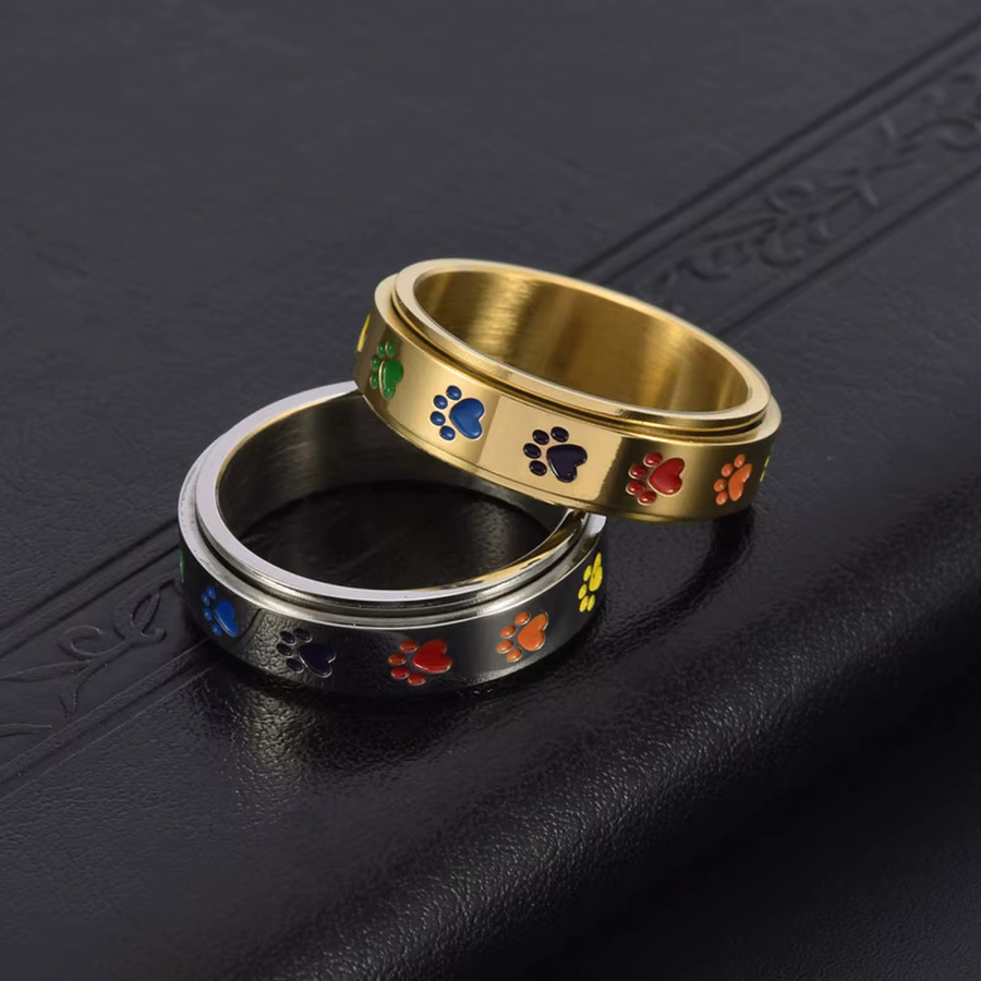 Schmuckset Edelstahl, Rotierende Mehrfarbige Ringe mit Hundepfoten-Abdruck, Damen - Bild 2