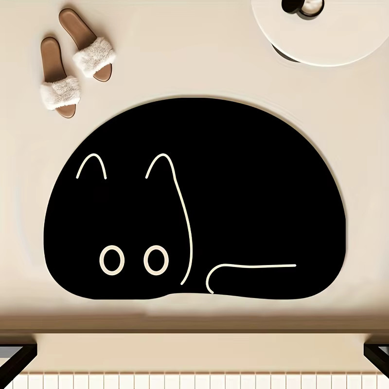 VIKAMA Bodenmatte mit schwarzer Cartoon-Katze als dekorativer Teppich für Küche, Badezimmer, Schlafzimmer oder Wohnzimmer - Bild 2