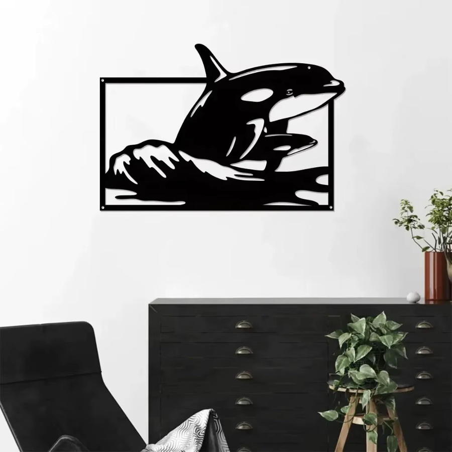 CIFBUY Orca-Wal Metall-Wandkunst in Schwarz als moderne Skulptur für Innen- und Außenbereiche - Bild 3
