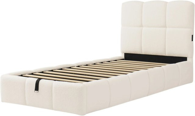 Merax Polsterbett mit Hydraulik und USB-Anschluss in Beige, Bouclé, B/T/H: 90 x 200 x 103,5 cm - Bild 1