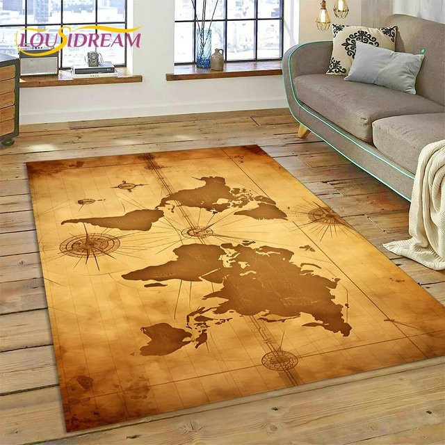ChenYing01 Teppich mit 3D Antike Seekarte und Kompass Design, Braun, B x T: 100 x 70 cm - Bild 1