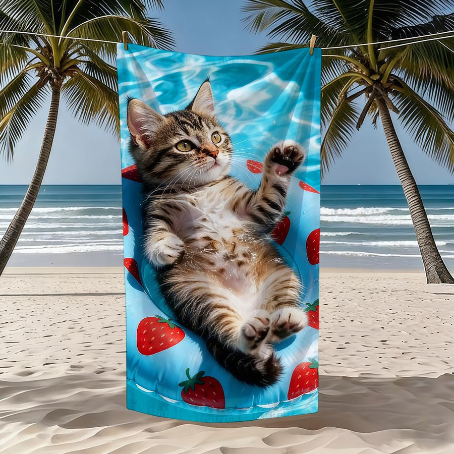 Schnelltrocknendes Handtuch für Katzen mit Katzenmuster, leicht und tragbar für Strand, Pool und Reise, B: 30 cm, H: 60 cm - Bild 2