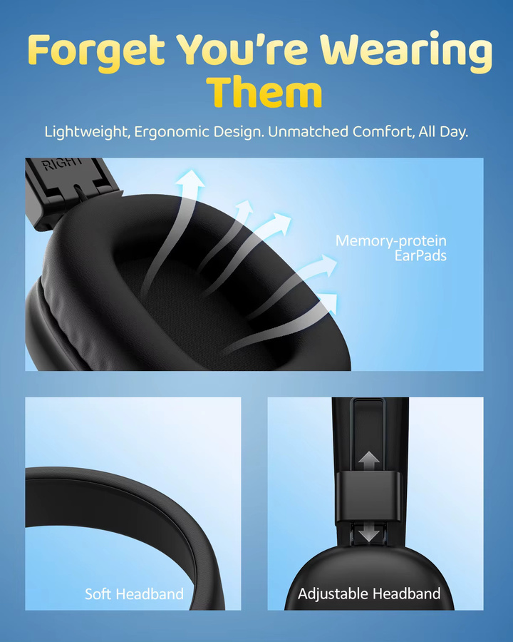 Awatrue Kinder-Bluetooth 5.4 Over-Ear-Kopfhörer mit Mikrofon, faltbare kabellose Headsets mit sicherem Volumen (85 dBA) und USB-C-Aufladung - Bild 5
