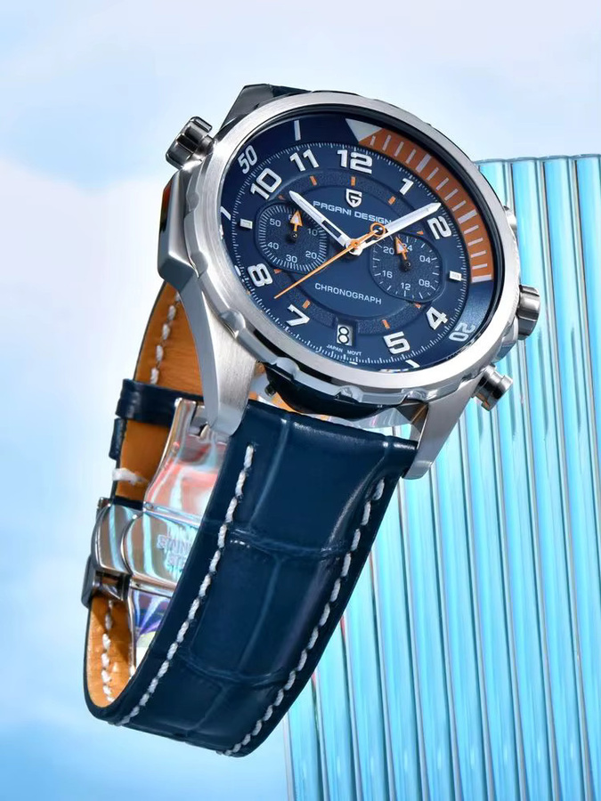 PAGANI DESIGN Chronograph, Quarz, Edelstahl, Saphirglas, Leder, Herren, Grün - Bild 6