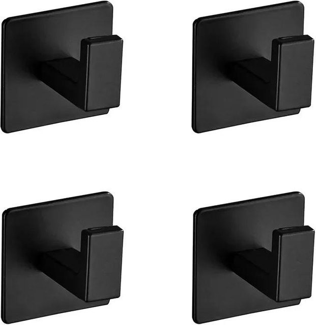 4er Set Edelstahl Wandhaken selbstklebend in Schwarz matt für Badezimmer und Küche - Bild 1