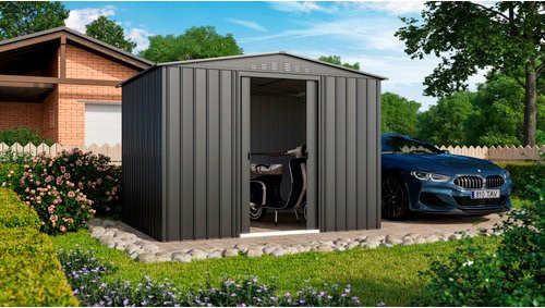 Globel Metall-Gerätehaus Tower 108 in Anthrazit mit Schiebetür und Tageslichtpaneel, B/T/H: 308 x 247 x 225 cm - Bild 6