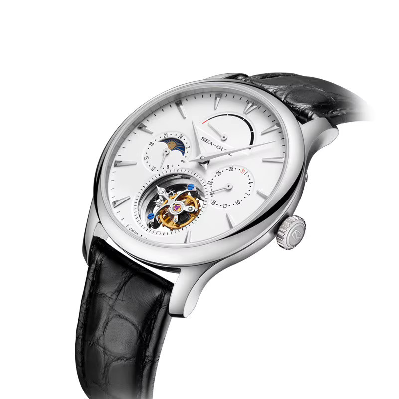Seagull Armbanduhr Tourbillon, Handaufzug, Edelstahl, Leder, Herren - Bild 5