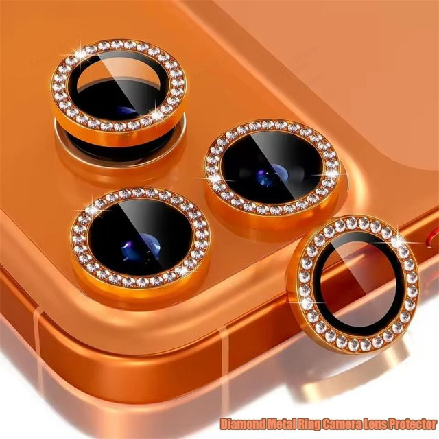 Amour Brave Diamant-Kameraschutz für iPhone 17, 16, 15, 14 Plus, 13, 12, Mini 11, 17 Pro Max und iPhone Air mit glitzerndem Metallring aus gehärtetem Glas in Schwarz und Gold - Bild 1