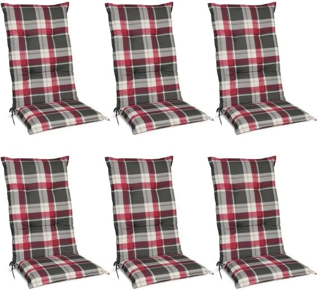 Beautissu Sunny RK Hochlehner Sitzkissen 6-teiliges Set, Bordeaux Kariert, B: 120 cm, T: 50 cm, H: 6 cm - Bild 1