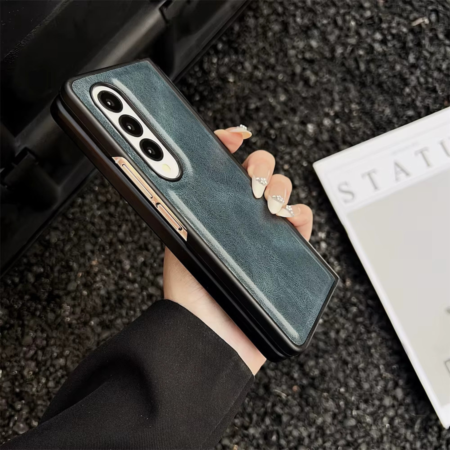 Stoßfeste PU-Leder Handyhülle mit Scharnierabdeckung für Samsung Galaxy Z Fold 7, 6, 5, 4 in Braun - Bild 2