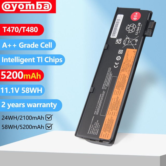 Oyomba Laptop-Akku für Lenovo ThinkPad T470 T480 T570 T580 P51S P52S, 11,1 V, 5200 mAh, Schwarz - Bild 1