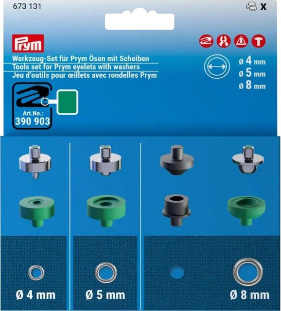 Prym Werkzeug-Set für Ösen mit Scheiben in Silber, Größen 4 mm, 5 mm und 8 mm - Bild 1