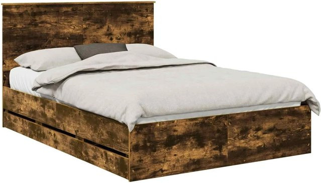 vidaXL Bettrahmen aus Holz in Farbe Raucheiche mit Schubladen, B/T/H: 138 x 190 x 37,15 cm - Bild 1