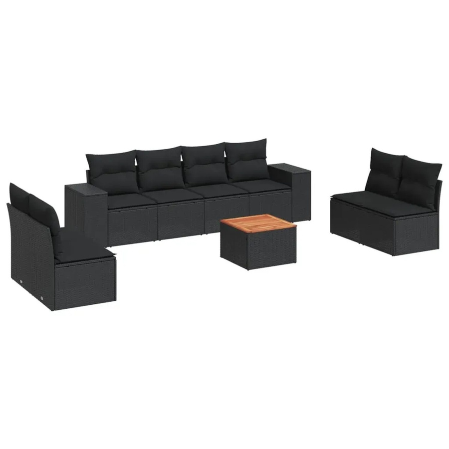 vidaXL 9-teilige Garten-Sofagarnitur aus Poly-Rattan in Schwarz mit Kissen und Stauraum - Bild 2