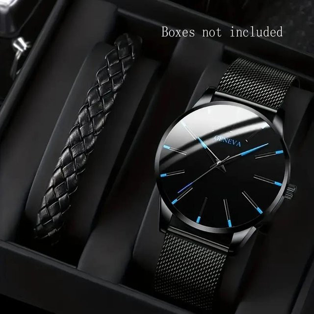 Armbanduhr & Armband, Quarz, Edelstahl, Schwarz, Unisex - Bild 1