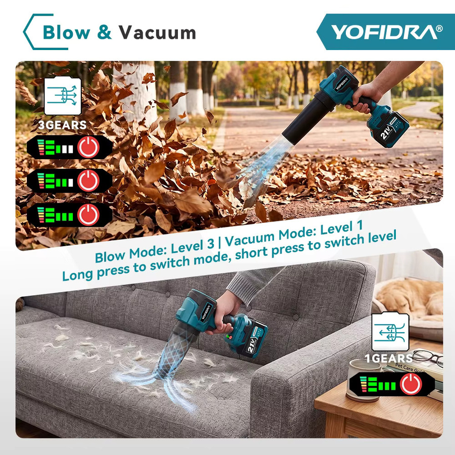 YOFIDRA Bürstenloser Elektrischer Turbolüfter 3500W Laubbläser und Laubstaubsauger für Makita LXT Akkus - Bild 3