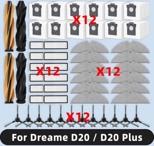 OSSIEAO Ersatzteil-Set für Dreame D20, D20 Plus, RLD35GA, RLD35GD mit Hauptseitenbürste, HEPA-Filter, Mopptuch und Staubbeutel, Multicolor - Bild 1