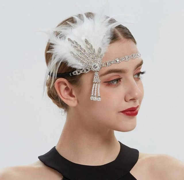 zhuhaizongheng Stirnband Feder, beige, Damen - Bild 1