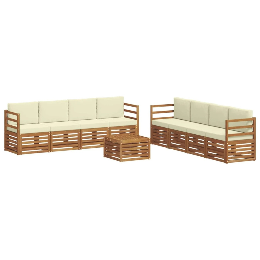 vidaXL Sofagarnitur 9-teilig aus Massivholz Akazie in Natur und Creme mit Tisch und Polstersesseln - Bild 2