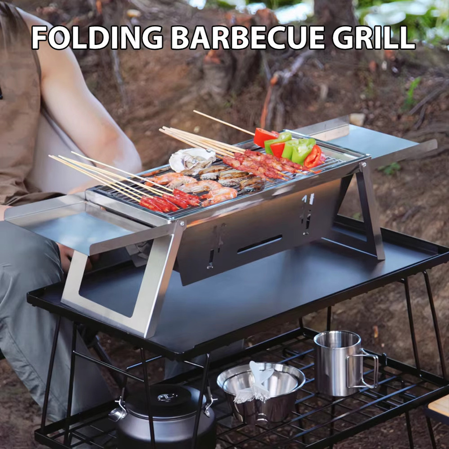 XMSJ Klappbarer Holzkohlegrill aus Edelstahl in Silber für unterwegs und zu Hause - Bild 3