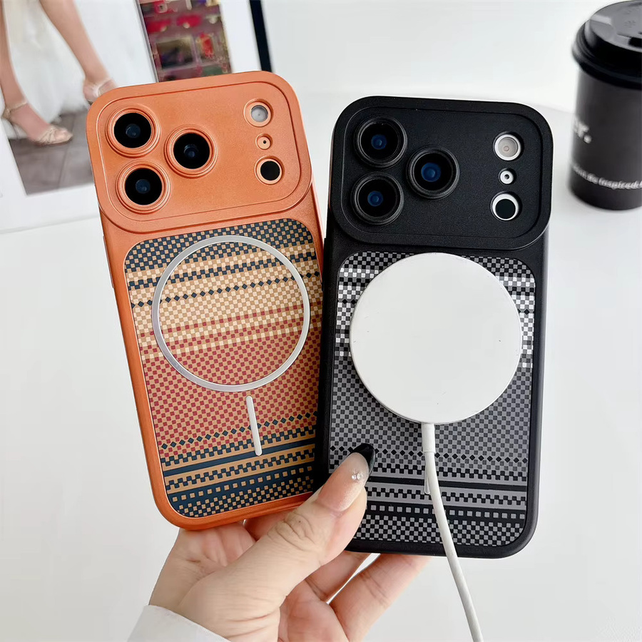 Xeber Kevlar Slim Magnetic Case mit Streifenmuster für iPhone 17 Pro Max, 16, 15, 14, 13, MagSafe kompatibel, stoßfest und ultradünn, Mehrfarbig - Bild 2