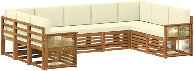 vidaXL Ecksofa Set in L-Form aus Akazienholz mit Kissen in Beige und Creme - Bild 1