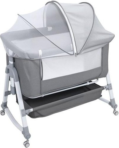 Frolada 3-in-1 Baby-Beistellbett mit Wippschale, höhenverstellbare Wiege mit Moskitonetz in Grau - Bild 1