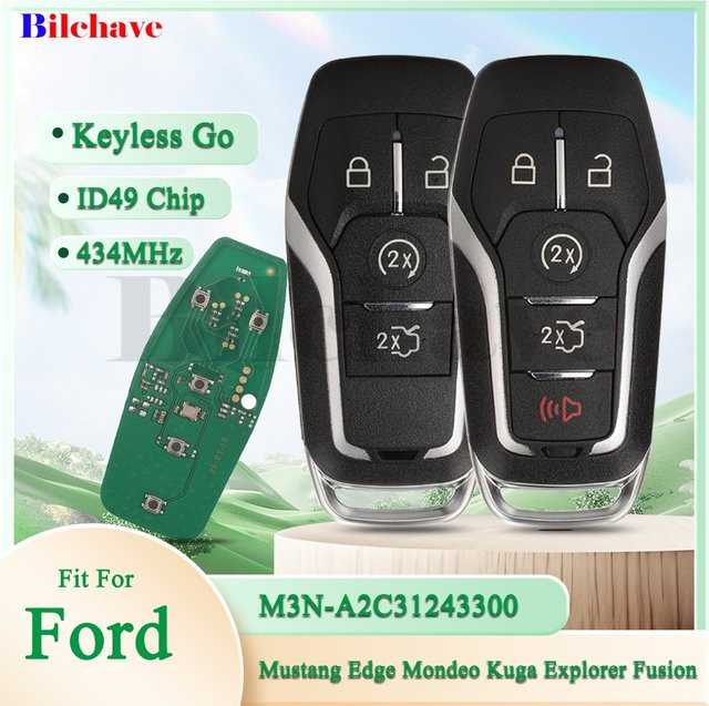 Jingyuqin Keyless Go Auto-Fernbedienungsschlüssel 434 MHz ID49 Chip für Ford Mustang Edge Mondeo Kuga Explorer Fusion, Schwarz - Bild 1