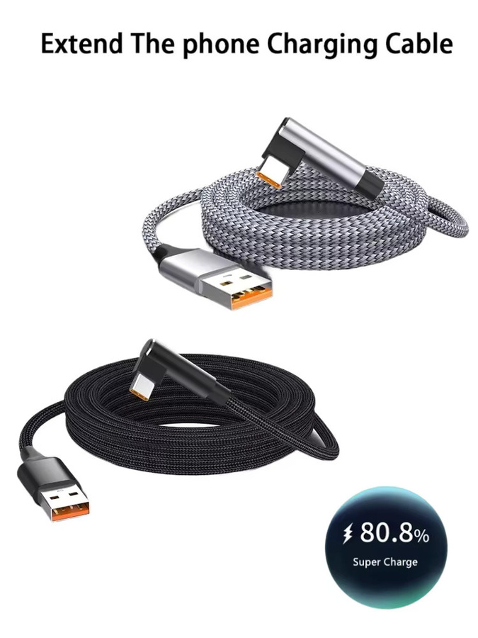 USB C Ladekabel mit 6A Schnellladung und 480Mbps Datenübertragung in Schwarz mit Ellenbogen-Stecker - Bild 5