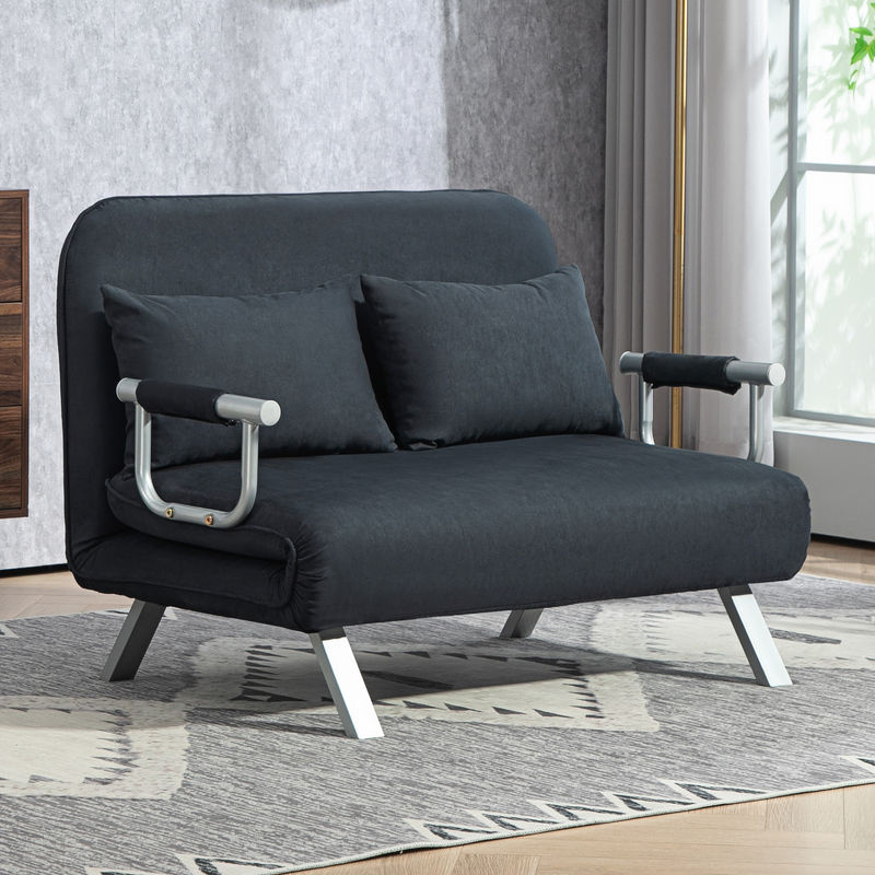 HOMCOM Schlafsofa in Schwarz mit Samtoptik, verstellbarer Rückenlehne und Schlaffunktion inklusive Wurfkissen - Bild 2