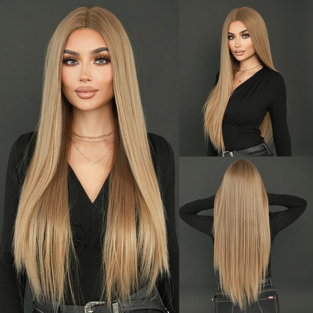 NAMM Perücke, kaltblond, lang, glatt, synthetisch, Damen - Bild 1