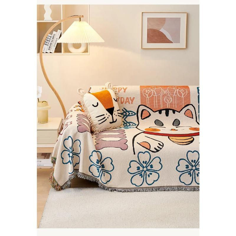 Super Six Sofa-Handtuch aus Baumwolle, beidseitig gewebtes Jacquard-Überwurf für Wohnzimmer und Haustiere, Beige, B/T: 90 x 90 cm - Bild 3