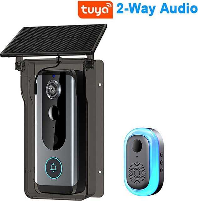 Tuya luxuglow Solar Video Türklingel mit 1080P Kamera, IP65 Outdoor WLAN Intercom, 2-Wege-Audio und Bewegungserkennung, transparent - Bild 1