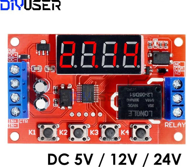DIYUSER Einstellbares Zeitverzögerungsrelais-Modul 5-24V DC 10A Digitaler Zeitschalter für Motorpumpen und LED-Beleuchtung zur Industriesteuerung - Bild 1