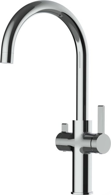 VIZIO 3-Wege Küchenarmatur mit 360 Grad schwenkbarem U-Auslauf und Filterwasserfunktion, verchromt, Silber - Bild 1