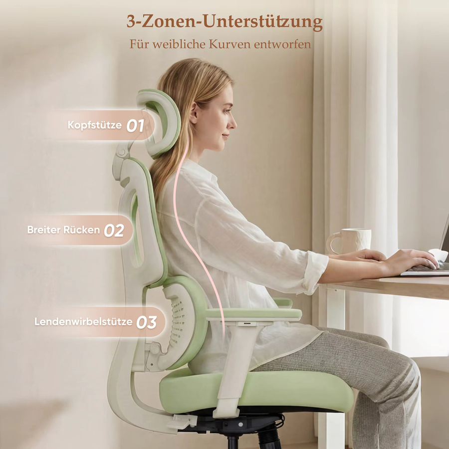 WELAX S3 Pro Ergonomischer Bürostuhl in Schwarz mit Kopfstütze und Lendenwirbelstütze, moderner Schreibtischstuhl mit Rollen für Homeoffice und Gaming - Bild 3