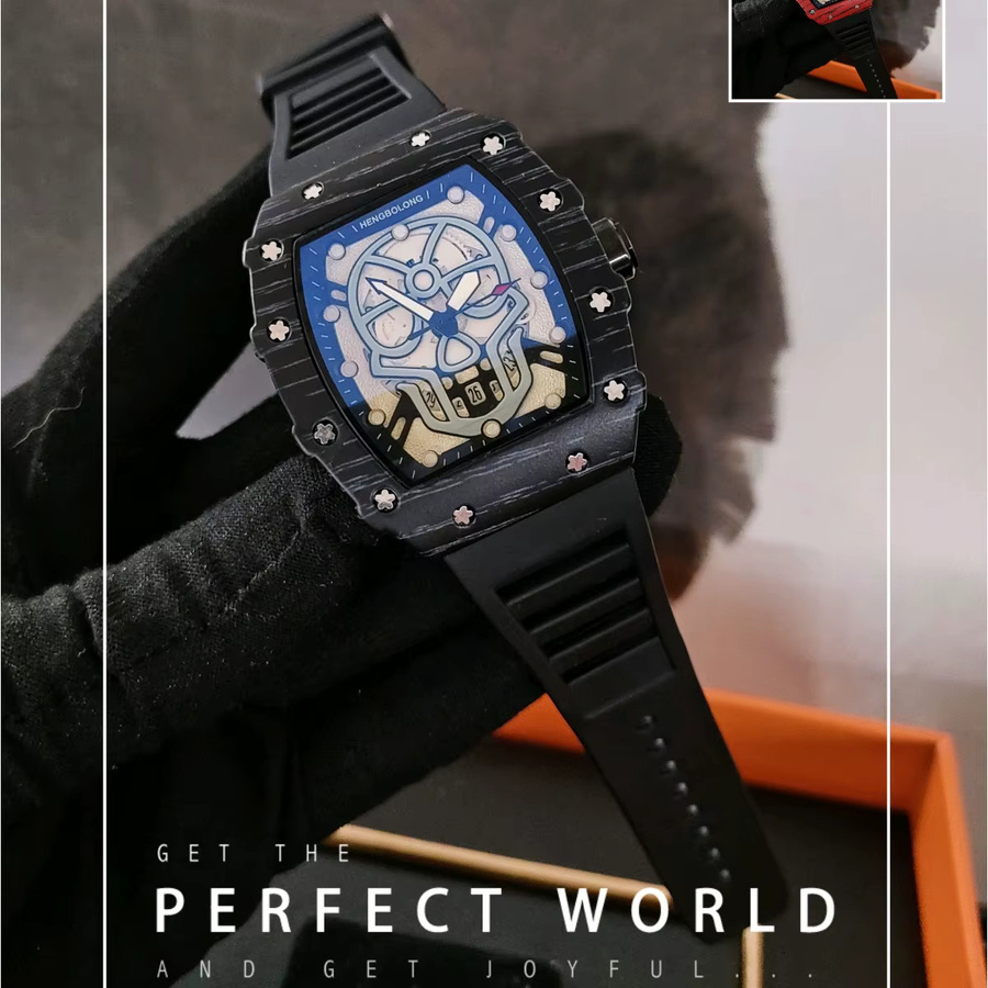 STARPERISH Armbanduhr Tonneau, Quarz, Kautschukband, Herren, Schwarz - Bild 2