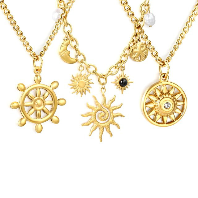 LUXUSTEEL Halskette Sonnenanhänger, Edelstahl, vergoldet, Gold, Herren - Bild 1