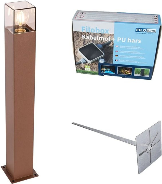 QAZQA Außenleuchte für Garten und Terrasse in Rostbraun mit Erdungsstift und E27 Fassung, Höhe: 70 cm - Bild 1