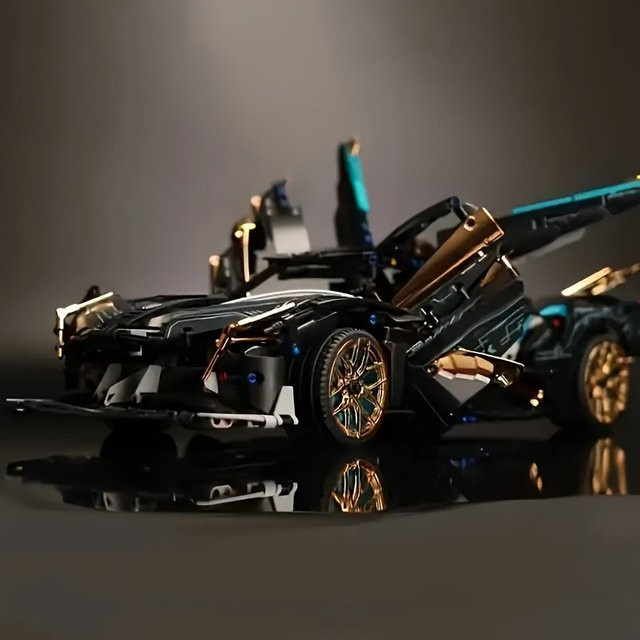 SIEZYOL Supersportwagen-Modellset, Schwarz-Gold, Bausteine - Bild 1
