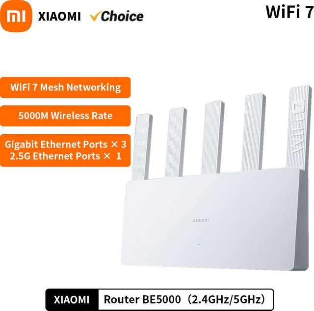 Xiaomi BE5000 Wi-Fi 7 Dual-Band Mesh Router in Weiß mit 2,5G Hochgeschwindigkeits-Netzwerkanschluss und IPTV Unterstützung - Bild 1