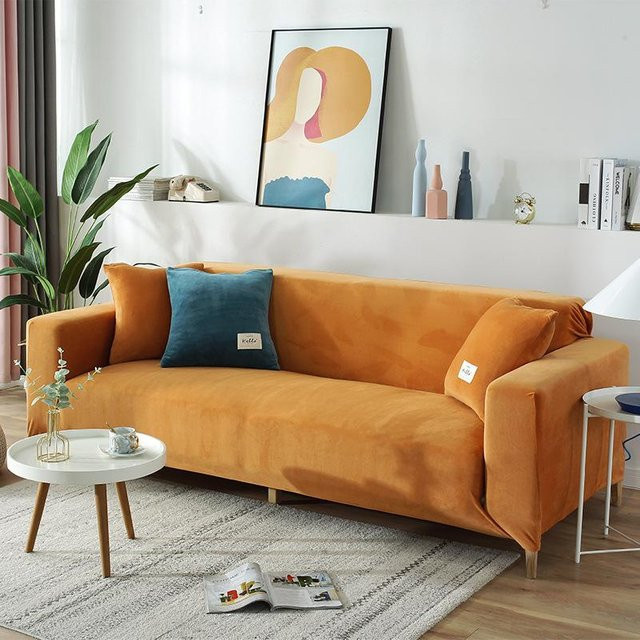 Elastischer Sofabezug aus Samt und Plüsch in Orange für 1-Sitzer, Breite: 90-140 cm - Bild 1