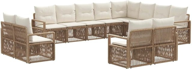vidaXL Gartensofa-Set 12-tlg. in U-Form aus Poly-Rattan und pulverbeschichtetem Stahl, Beige - Bild 1